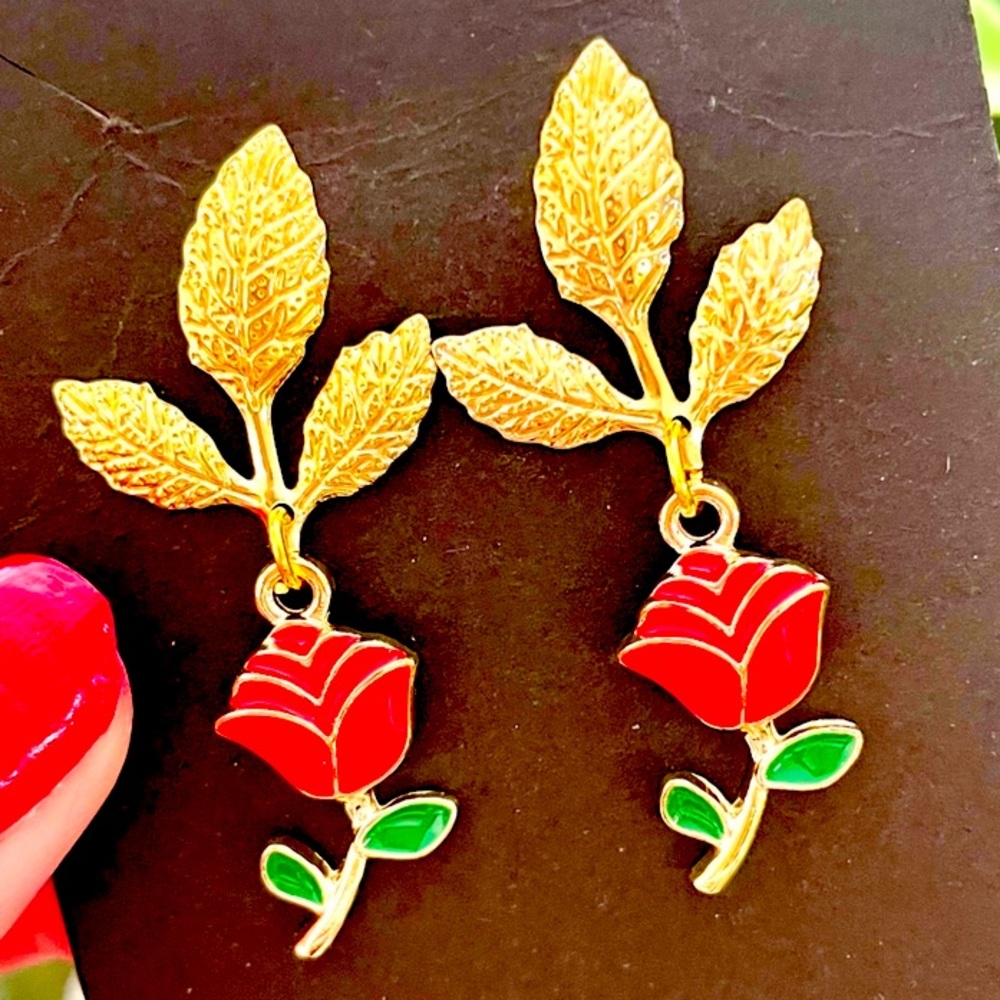 Gold Leaf Rose Earrings